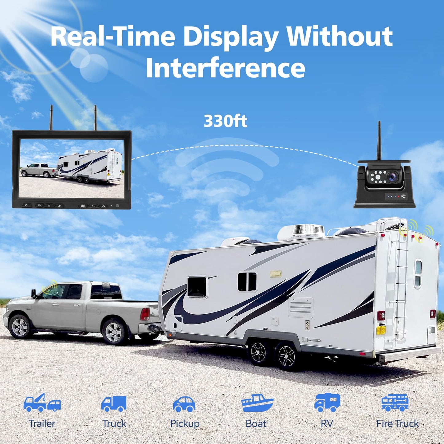 WOOCARTY 10.1" - 2 Magnetic Solar Wireless Backup Camera, HD 1080P DVR Monitor, Dual RV Cameras System for Hitch Towing RV Camper Trailer, IR Night Vision, Rechargeable Battery, Type-C Charging, SR2
