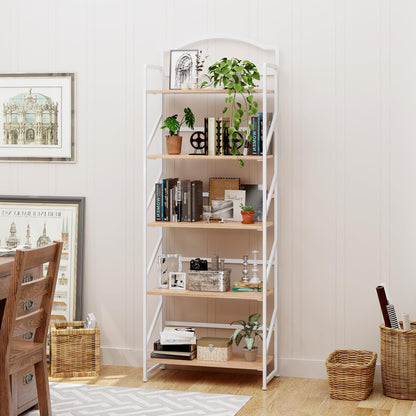BHG No Assembly Folding Bookshelf for Living Room,Semicircle Collapsible Book Shelf for Home Office, Portable Bookcase Storage Organizer Rack Shelves