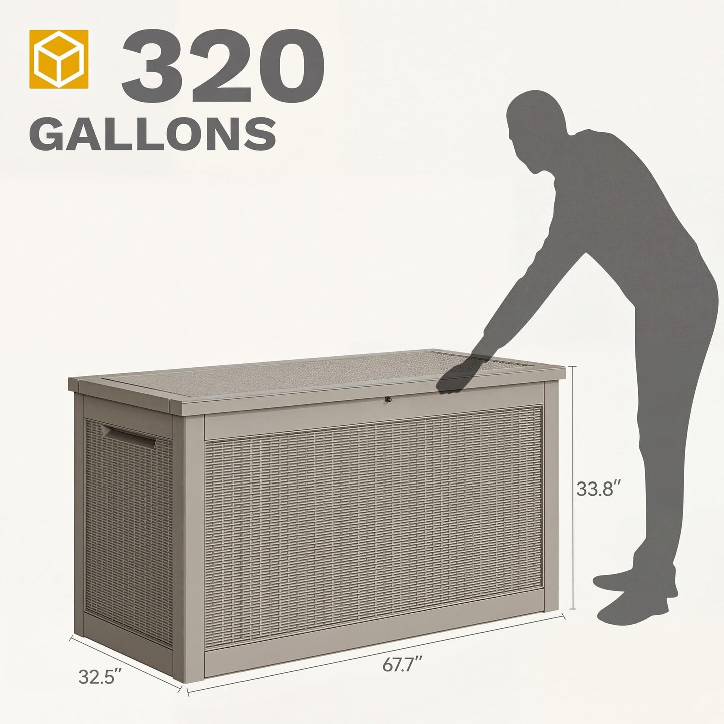 DWVO 320 Gallon Resin Outdoor Storage Box, XXL Large Waterproof Deck Box, Doubles as Table or Seating with 1000 lbs Capacity, Lockable (Brown)