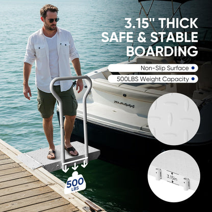 Foldable Boat Boarding Platform with Handrails – 500LB Capacity Heavy-Duty Iron Dock Steps, Anti-Rust Anti-Slip Surface, Dock Extension