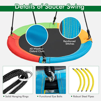 HONEY JOY 660lbs 2 Seat Metal Swing Frame Set with Saucer Swing & Belt Swing, Heavy Duty A-Frame Kids Swing Stand w/Ground Stakes and Adjustable Ropes, Outdoor Swing Sets for Backyard