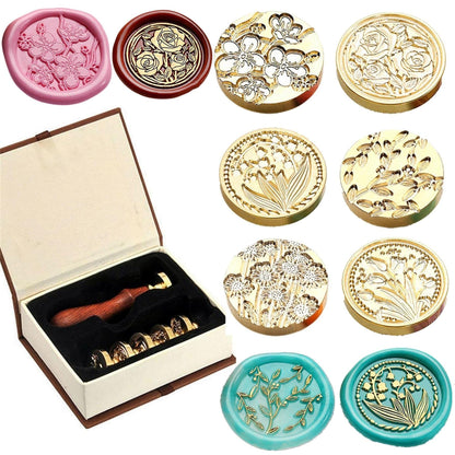JUPPE 6pcs Flower Wax Seal Set, Cherry Blossom Rose Bell Orchid Branches Tulip Various Flowers Sealing Wax Stamps for Wedding Invitation Birthday Party