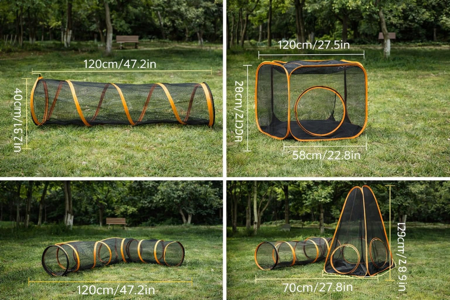 Outdoor Cat Tunnel Playset with Pop-Up Cubes & Tent – Portable Mesh Cat Playpen for Yard, Secure Enclosed Tunnel System for Cats, Kittens, Rabbits & Small Pets
