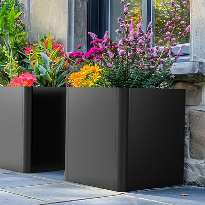 Gardenaire Large Metal Square Planter 26" L x 26" W x 26" H,Steel Planters for Outdoor Plants,Cube Planters for Outdoor Porch,Patio,Garden