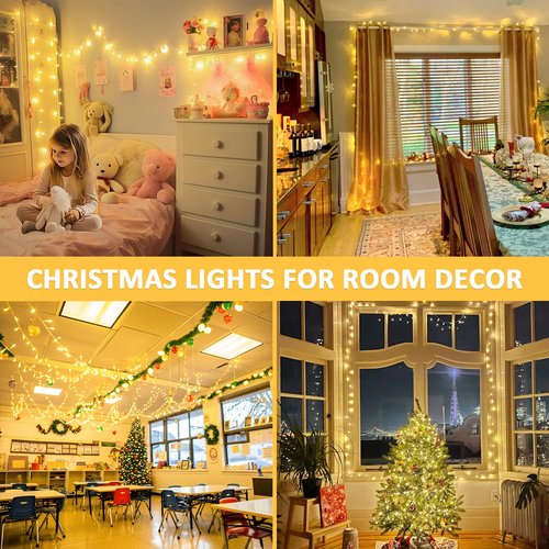 JMEXSUSS 400 LED Christmas Lights Indoor Outdoor, 132 ft Warm White String Lights Plug in with Remote, 8 Modes Twinkle Christmas Tree Lights for Bedroom Outside Patio Home Party Xmas Holiday Decor