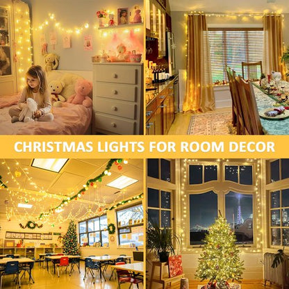 JMEXSUSS 400 LED Christmas Lights Indoor Outdoor, 132 ft Warm White String Lights Plug in with Remote, 8 Modes Twinkle Christmas Tree Lights for Bedroom Outside Patio Home Party Xmas Holiday Decor