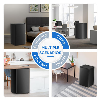 NEWBULIG Mini Fridge with Freezer 3.2 Cu.Ft Small Refrigerator for Office, Dorm, Small Fridge with Adjustable Thermostat, Energy Saving, Singel Door, Black