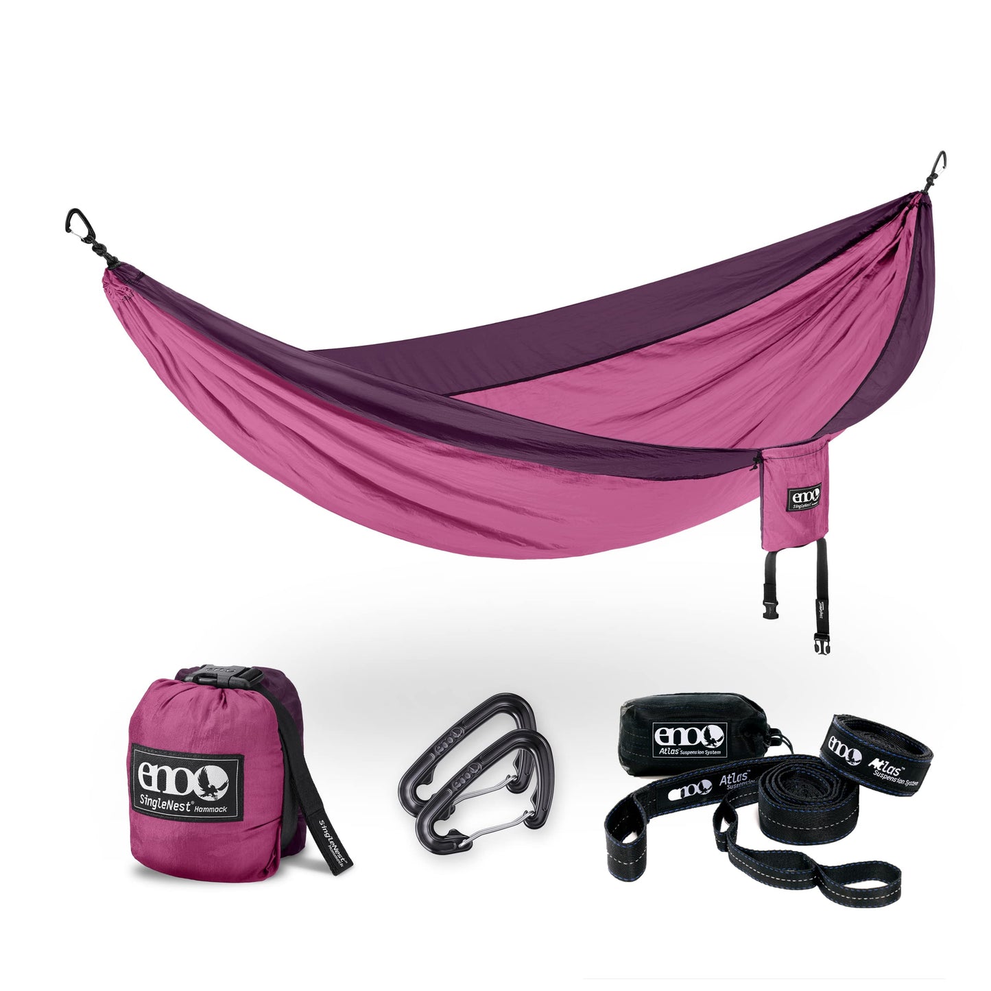 ENO Bundle, Includes The SingleNest Hammock & Atlas Suspension System, Lightweight, Durable Hammock with Straps for Camping, Hiking & Travel, Berry/Plum