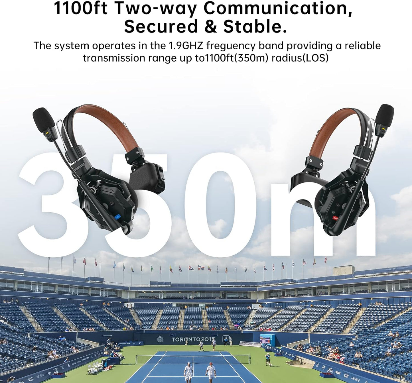 Hollyland Solidcom C1 Pro Wireless Intercom Headset System ENC Noise Cancellation Full Duplex 4-Person 1100ft Team Communication with PTT Mute Single Ear Headset for Church Drone TV Film Production
