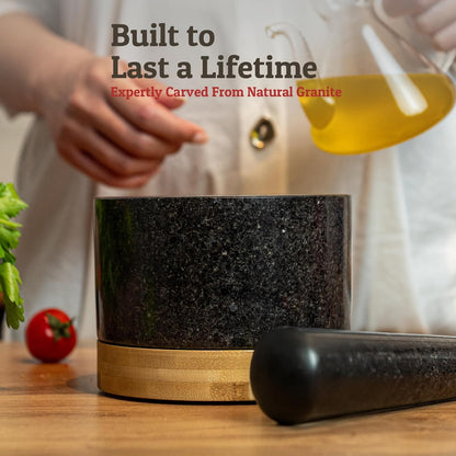 PriorityChef Heavy Duty Mortar and Pestle Set - 100% Natural Granite Stone Grinder, 2 Cups, Black