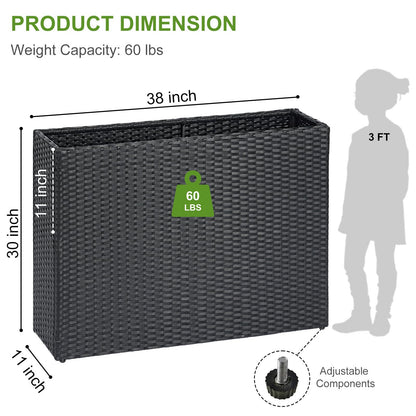 LEWIS&WAYNE Large Rectangular Block Planter Box Handmade Wicker Tall Planters for Outdoor Plants with Removable Liners Modern Planter for Indoor Outdoor Patio Deck - Black, 38''x11''x30''