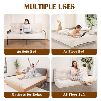8" Futon Mattress Full Size, Floor Mattress for Adults, Foldable Sofa Couch Bed with Shredded Foam Filling, Comfy Sleeping Mat for Guest, Camping, Dorm, White(Frame Not Included), 54" x 80"
