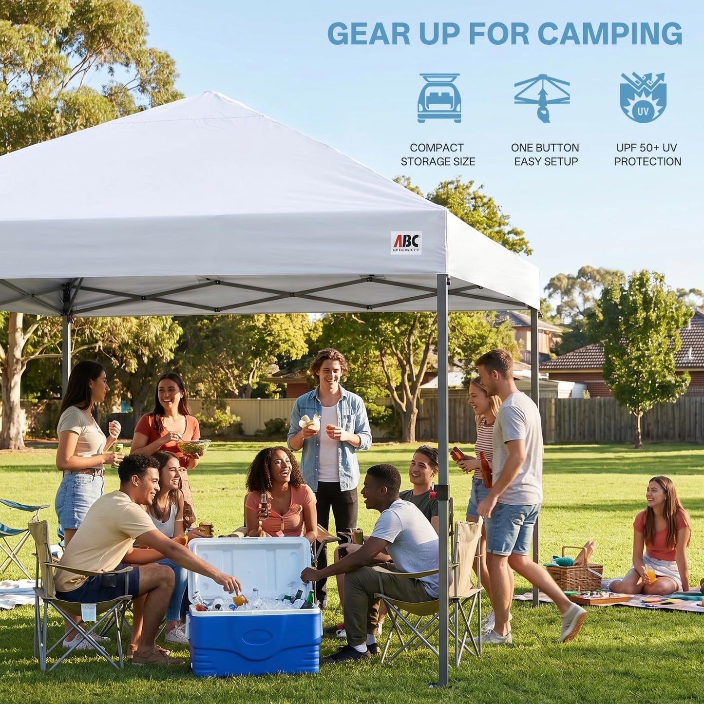 ABCCANOPY 10x10 Pop Up Canopy Tent, Easy Setup Instant Shelter with Wheeled Bag, Heavy Duty Outdoor Canopy for Beach, Market, Backyard, UV Protection, Outdoor Weather Protection (White, 10x10)