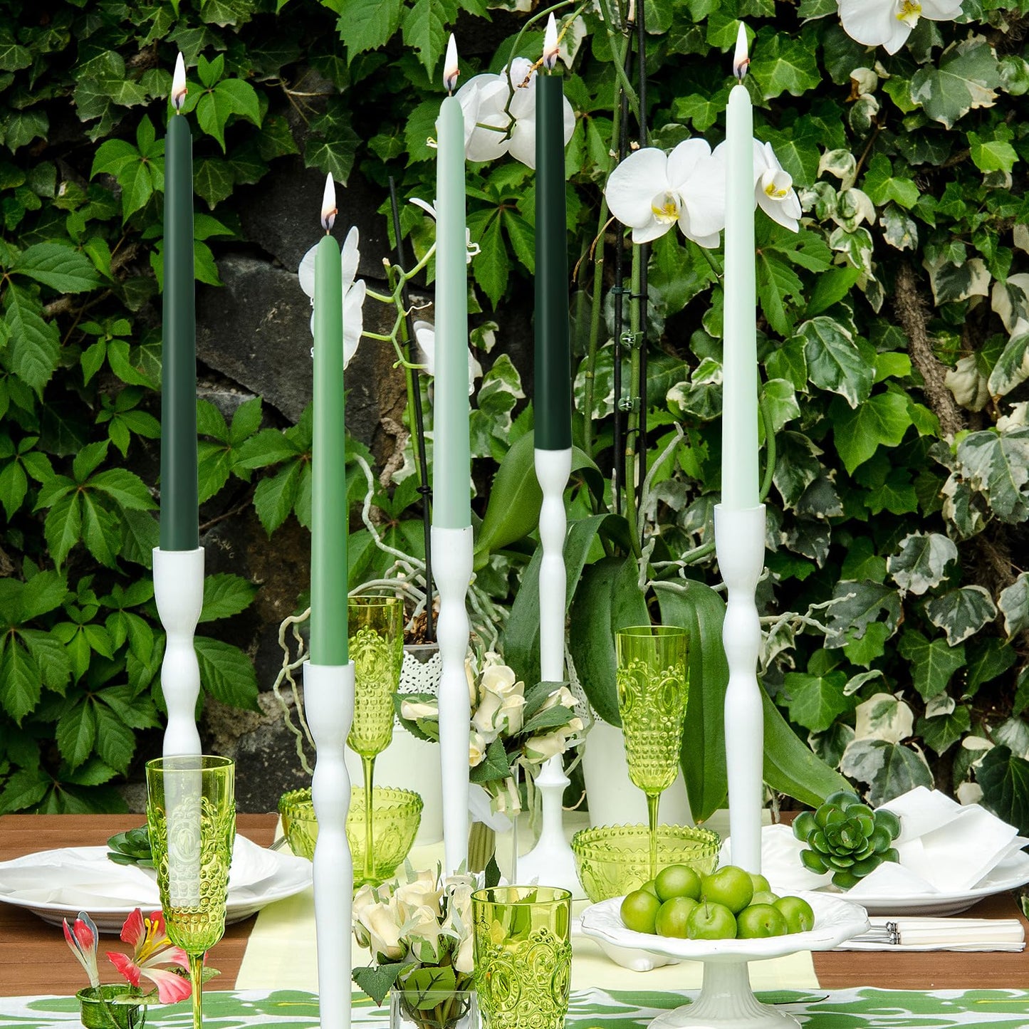 Unscented 12'' Taper Candles Set of 6 Gradual Green Tall Candlesticks for Spring Home Decor Dinner Wedding Party Holidays Christmas