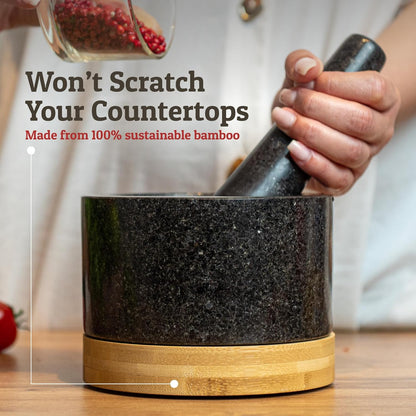 PriorityChef Heavy Duty Mortar and Pestle Set - 100% Natural Granite Stone Grinder, 2 Cups, Black