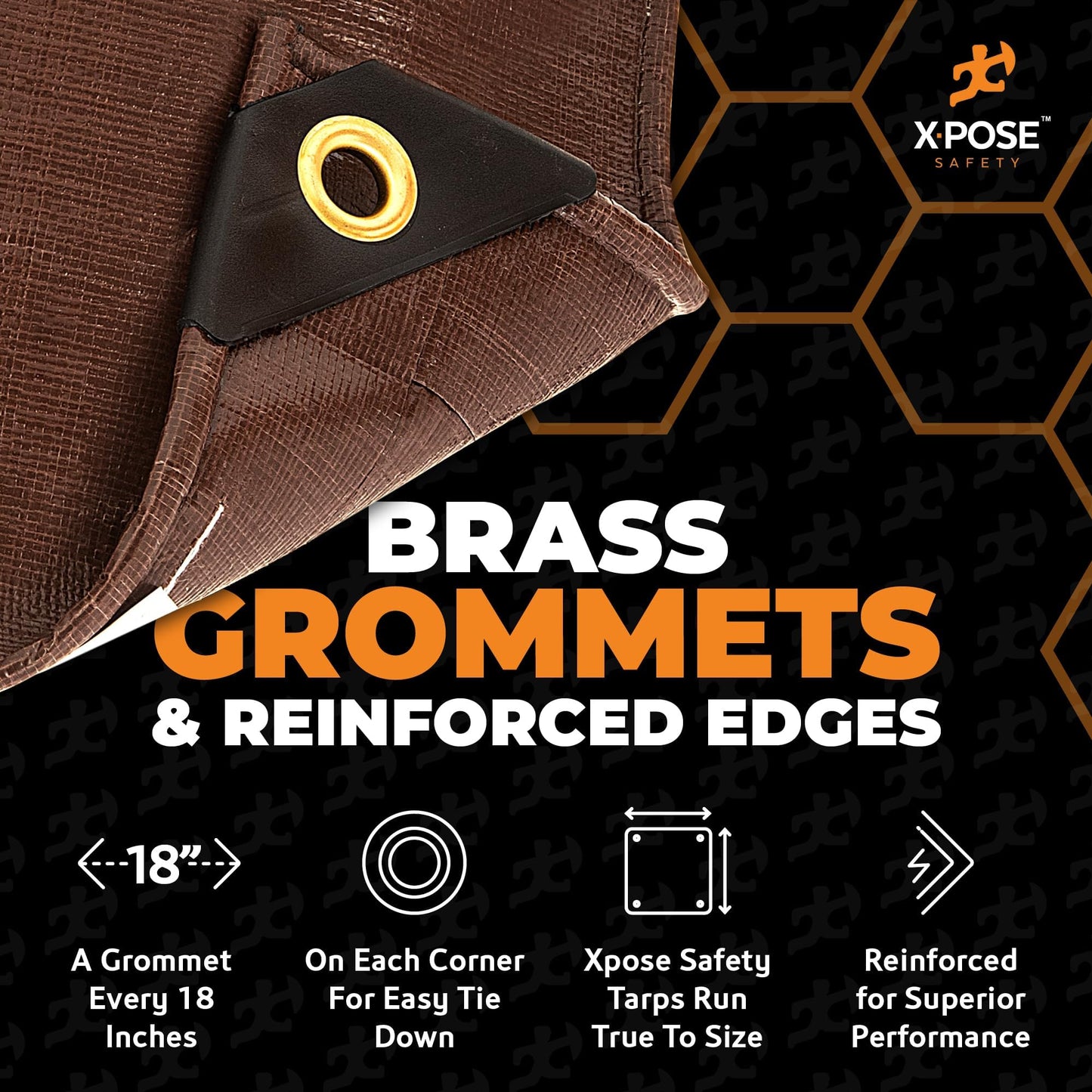 18' x 24' Super Heavy Duty 16 Mil Brown Poly Tarp Cover - Thick Waterproof, UV Resistant, Rip and Tear Proof Tarpaulin with Grommets and Reinforced Edges - by Xpose Safety