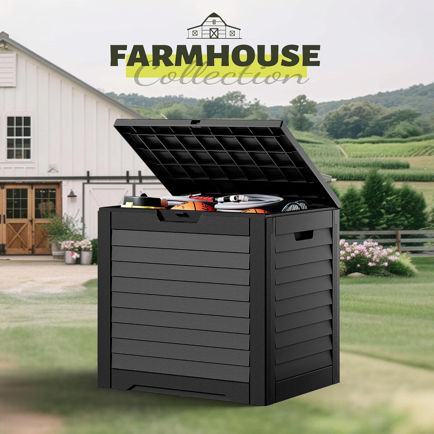 YITAHOME 35 Gallon Waterproof Outdoor Storage Box - Lockable Resin Deck Box for Patio & Garden Tools