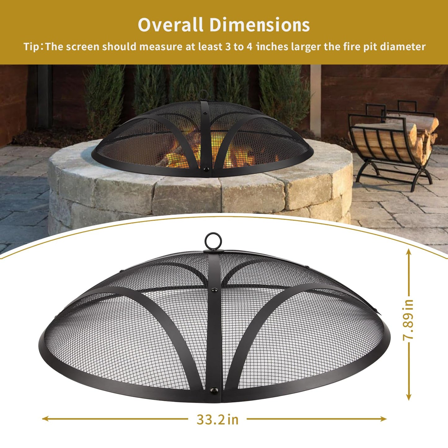 WeCooper 32In Reinforced Steel Round Fire Pit Screen Cover,Outdoor Patio FirePit Spark Screens,Heavy Duty Steel Mesh Fire Pit Ember Lid with Handle…