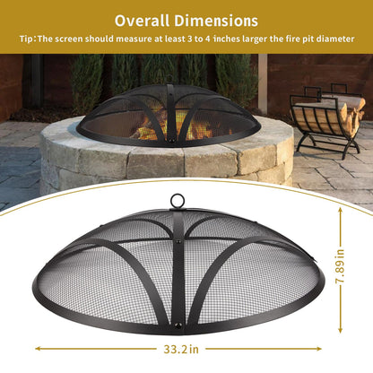WeCooper 32In Reinforced Steel Round Fire Pit Screen Cover,Outdoor Patio FirePit Spark Screens,Heavy Duty Steel Mesh Fire Pit Ember Lid with Handle…
