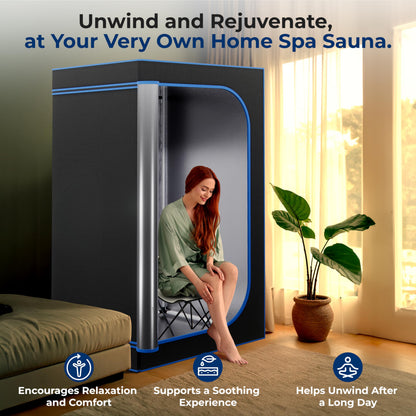 SereneLife Portable Steam Sauna Tent with Extra Large 4L Steamer - Includes Folding Sauna Chair, Remote Control w/ 9 Heat Levels for in-Home Spa - 2.9' x 2.9' x 5.9'