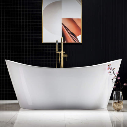 WOODBRIDGE 71"Freestanding White Acylic Soaking Bathtub with Brushed Gold Drain and Overflow,BTA1517 -BG-Drain &O