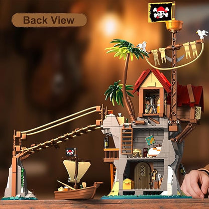Medieval Building Blocks for Adult Pirate Wharf Toy Buildings Set Cliff-Side Pirate's Cabin Model Building Kits for Kids 10+ Home Office Decor Collection Birthday Present 1044PCS