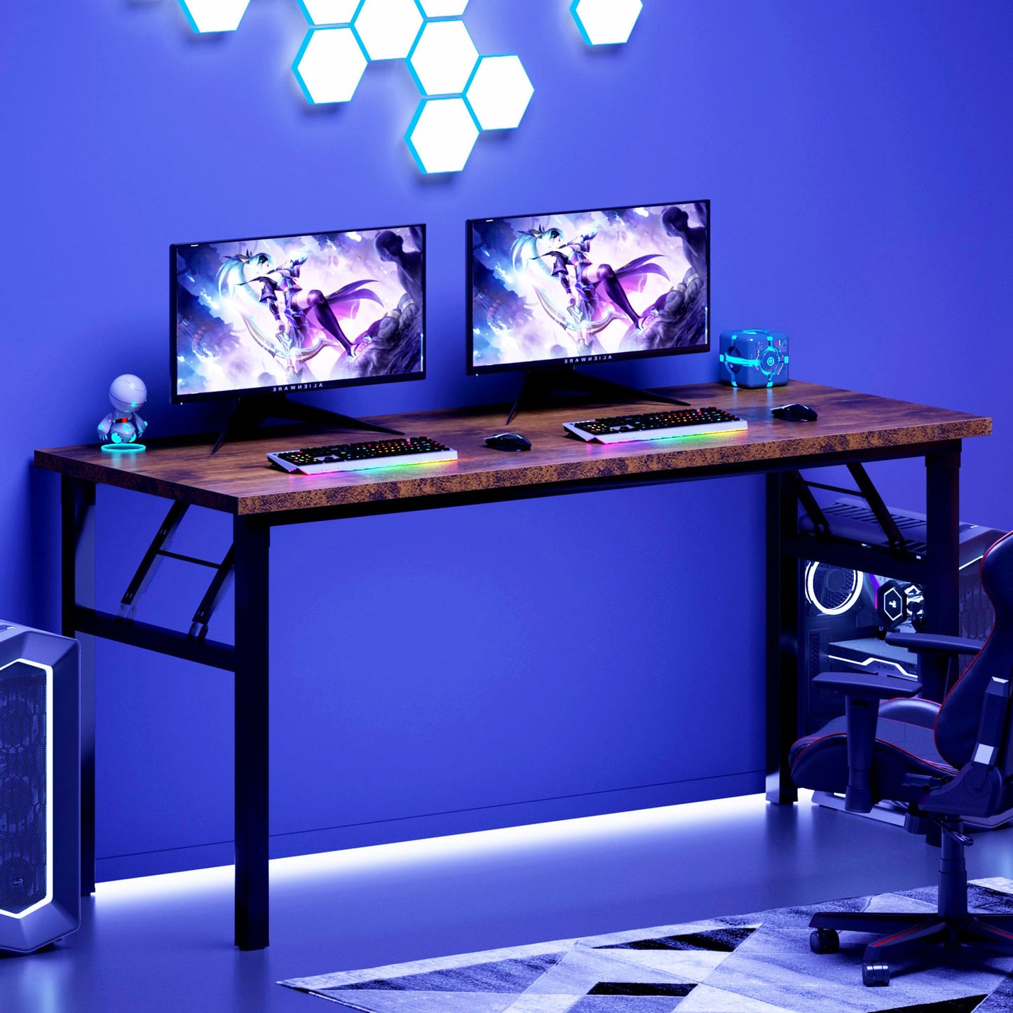 DlandHome Large Computer Desk, Folding Desk, Decent and Steady Home Office Desk/Workstation/Table 54.3inch Retro Black