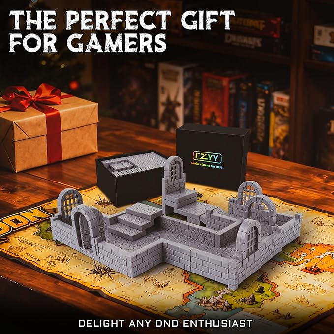 CZYY Magnetic Dungeon Tiles Set – 58 PCS Modular &amp Paintable Terrain Kit with Double-Sided Textured Floors Doors &amp Windows – Build 3D Battle Maps for DND Wargames &amp Tabletop RPGs (Basic