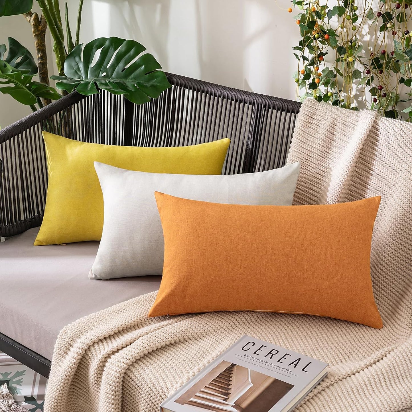 MIULEE Decorative Outdoor Throw Pillow Covers - Waterproof Faux Linen Cushion Cases | 16x16 Inch Brown (Pack of 2)