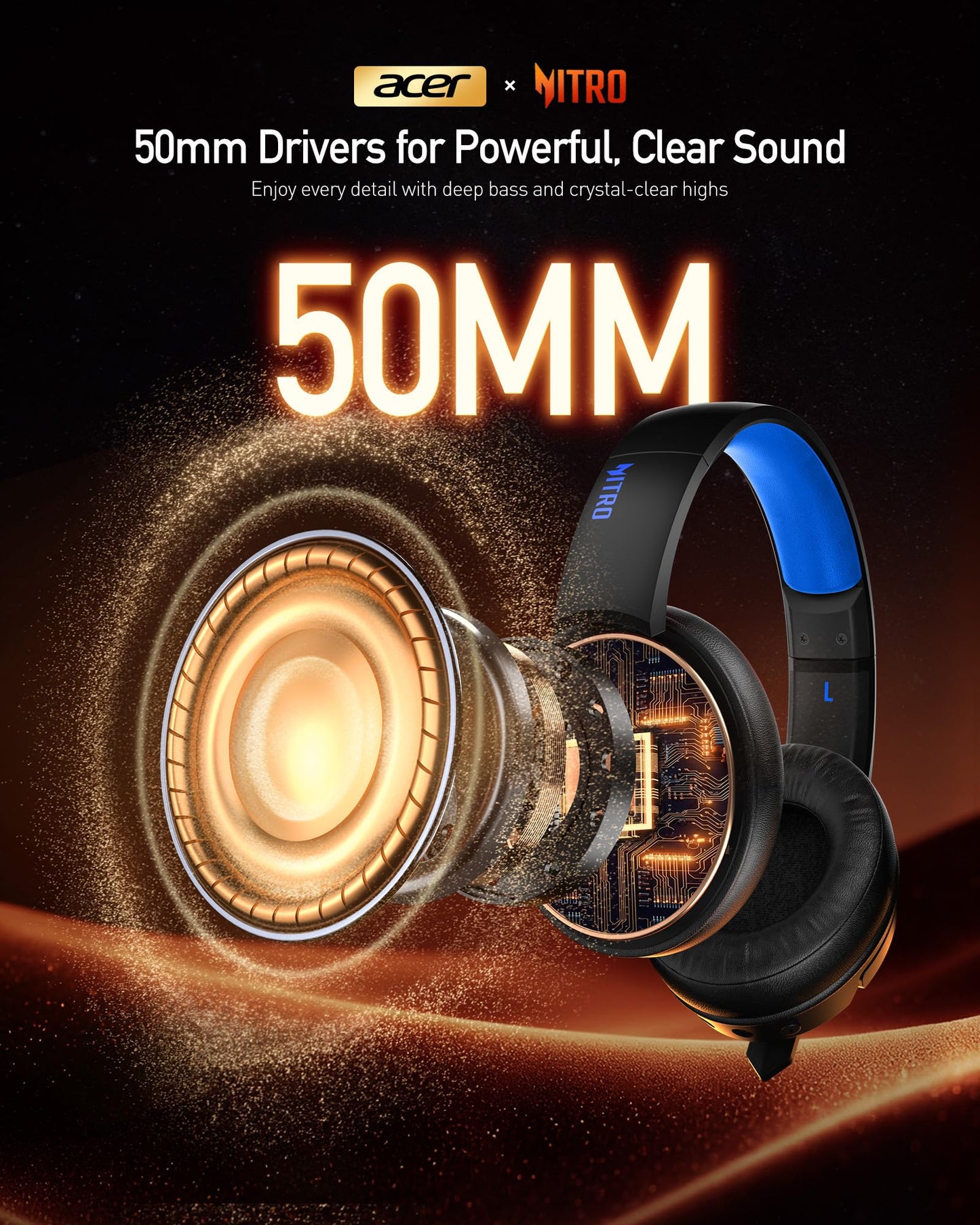 Acer 2.4GHz Flex Wireless Gaming Headset | Non-Stop 100H Battery | Dynamic 50mm Drivers | Clear Voice Mic | Bluetooth5.3, 3.5mm | Gaming Headphones for PC, PS4, PS5