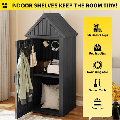 Fancyango Outdoor Resin Storage Cabinet Sturdy All-Weather Shed with Removable Shelves Lock Ring & Reinforced Floor – for Garden Patio Lawn (Black1)