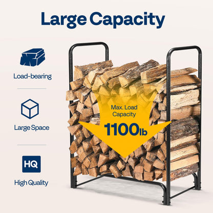VIVOHOME 4ft Heavy Duty Indoor Outdoor Firewood Storage Log Rack and Cover Combo Set with Zipper and 3ft Heavy Duty Firewood Rack with Zippered Cover, Outdoor Log Holder Storage, Black