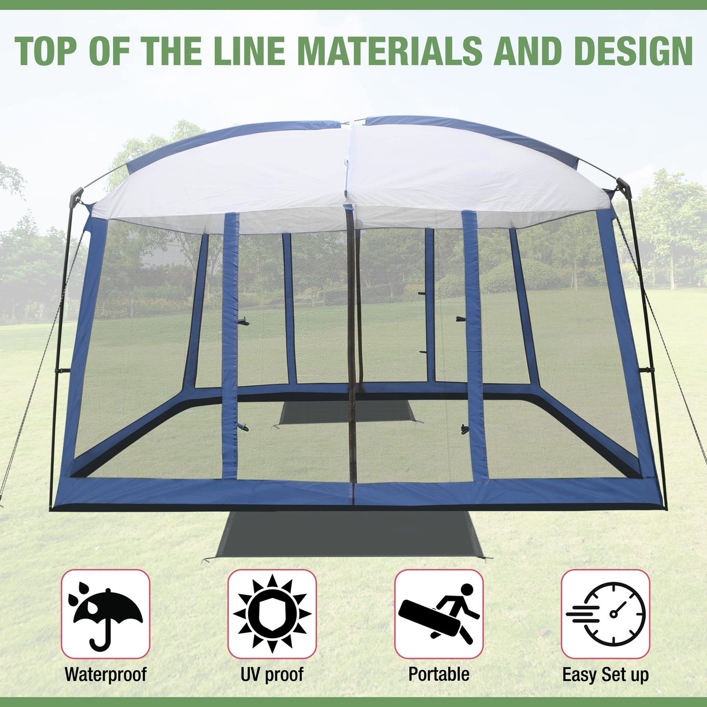 Backyard Expressions 11' x 9' Screen Tent - Blue Screen House for Backyard, Camping, Picnics and Tailgating - 914891