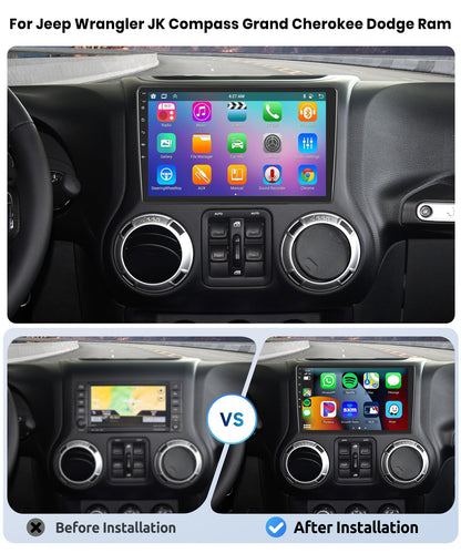 8 Core 4G+64G Car Radio for Jeep Wrangler JK Compass Grand Cherokee Dodge Ram, 10.1 Inch Touch Screen with Wireless Carplay/Android Auto/GPS/Backup Camera