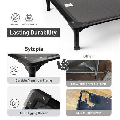Sytopia 42'' Outdoor Elevated Dog Bed for Large Dogs, Chew-Proof Pet Camping Raised Cot with Breathable Mesh - Durable Frame, Cooling Hammock Bed, Non-Slip Feet, Waterproof, Easy Clean