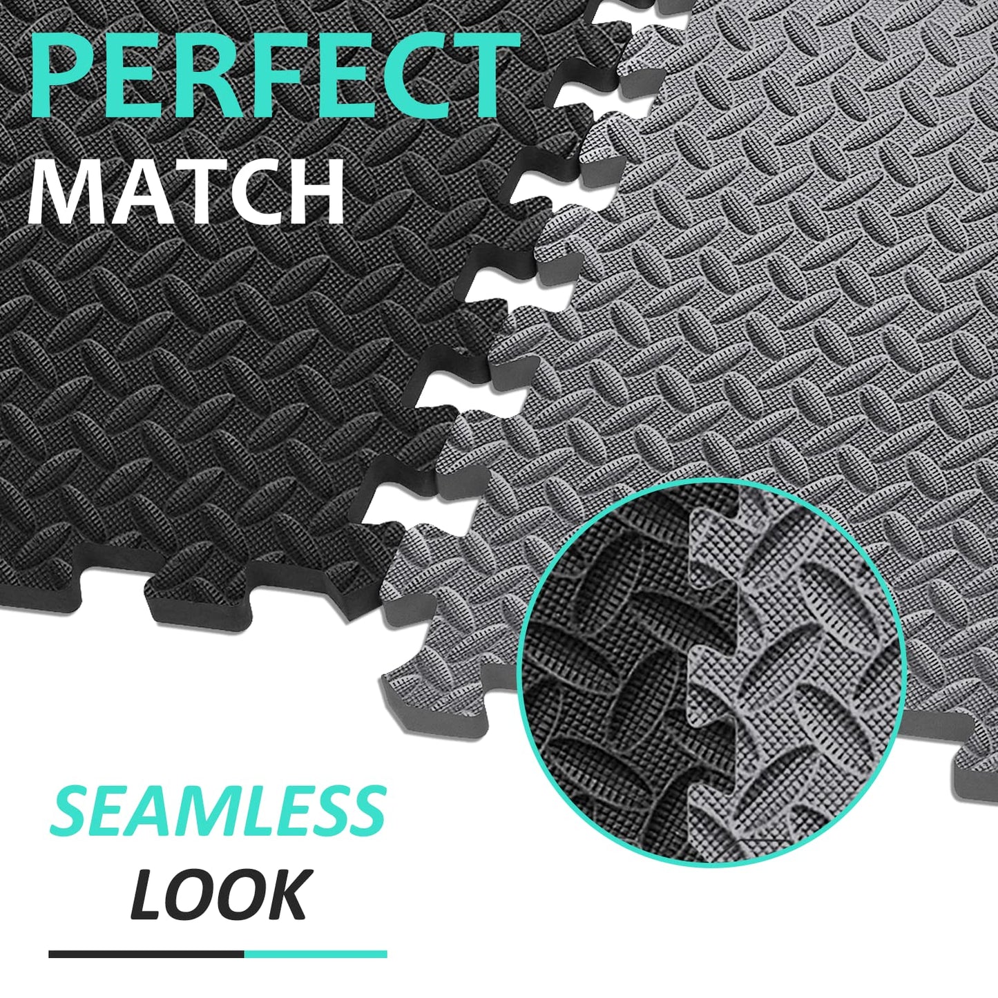 BEAUTYOVO Puzzle Exercise Mat With 48 Tiles Interlocking Foam Gym Mats, 24'' x 24'' EVA Floor Tiles, Protective Flooring for Gym Equipment (192 Sq.Ft - Black&Grey)