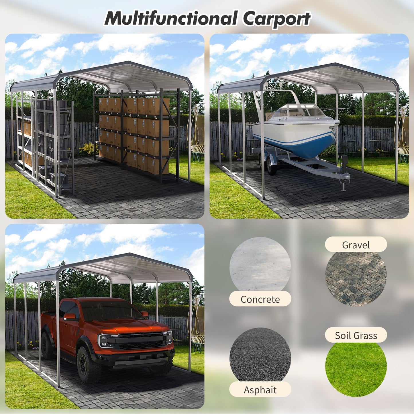 10x15 FT Heavy Duty Metal Carport with Galvanized Steel Roof, Oversized Car Shelter for Trucks Boats Tractors – Outdoor Vehicle Canopy for Driveway, Yard, Farm