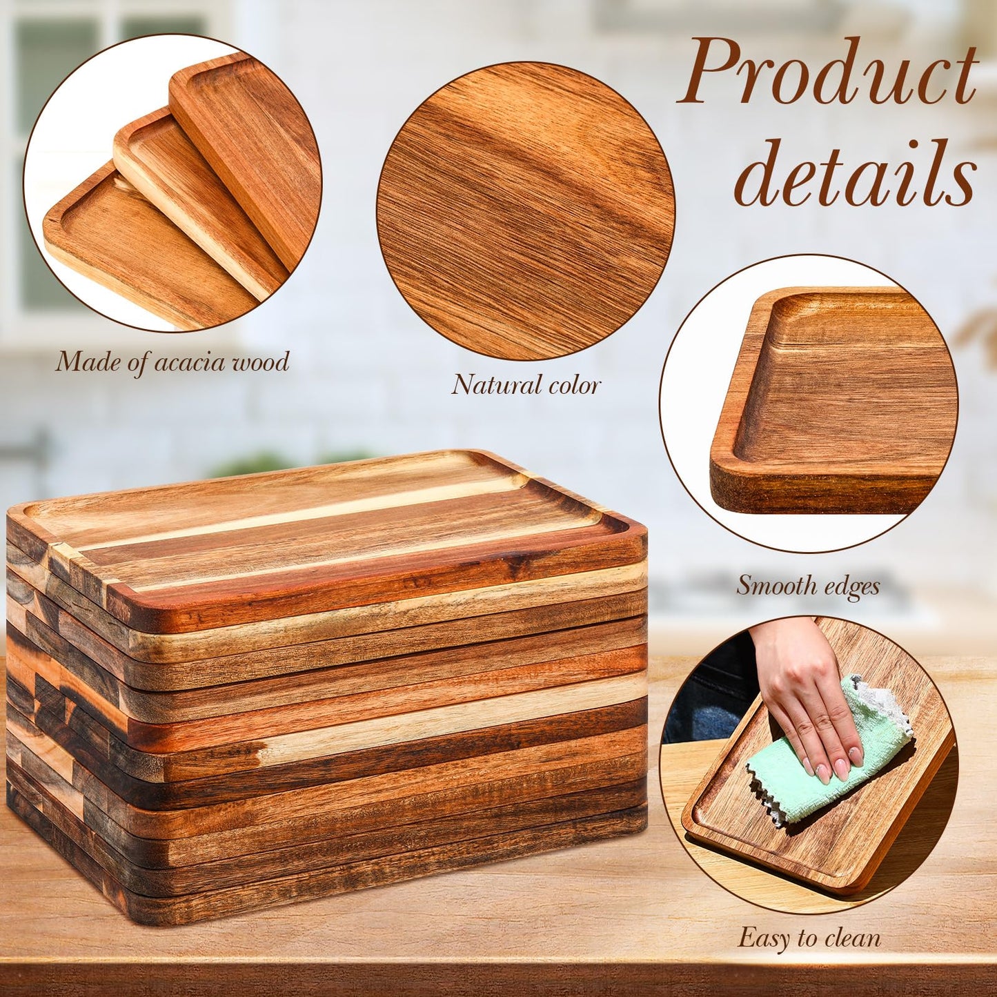 Roshtia 24 Pcs Acacia Wood Serving Tray Rectangular Wooden Serving Platter Christmas Dinner Plates Wood Cheese Charcuterie Board for Food Vegetable, Charcuterie, Appetizer (8'' X 12'' X 0.6'')