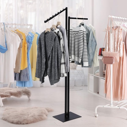 Ripeng 2 Way Clothing Rack with Straight and Slant Arms Heavy Duty Clothes Garment Rack for Retail Restaurants Storage Display, Adjustable from 48 Inch to 72 Inch(Black)