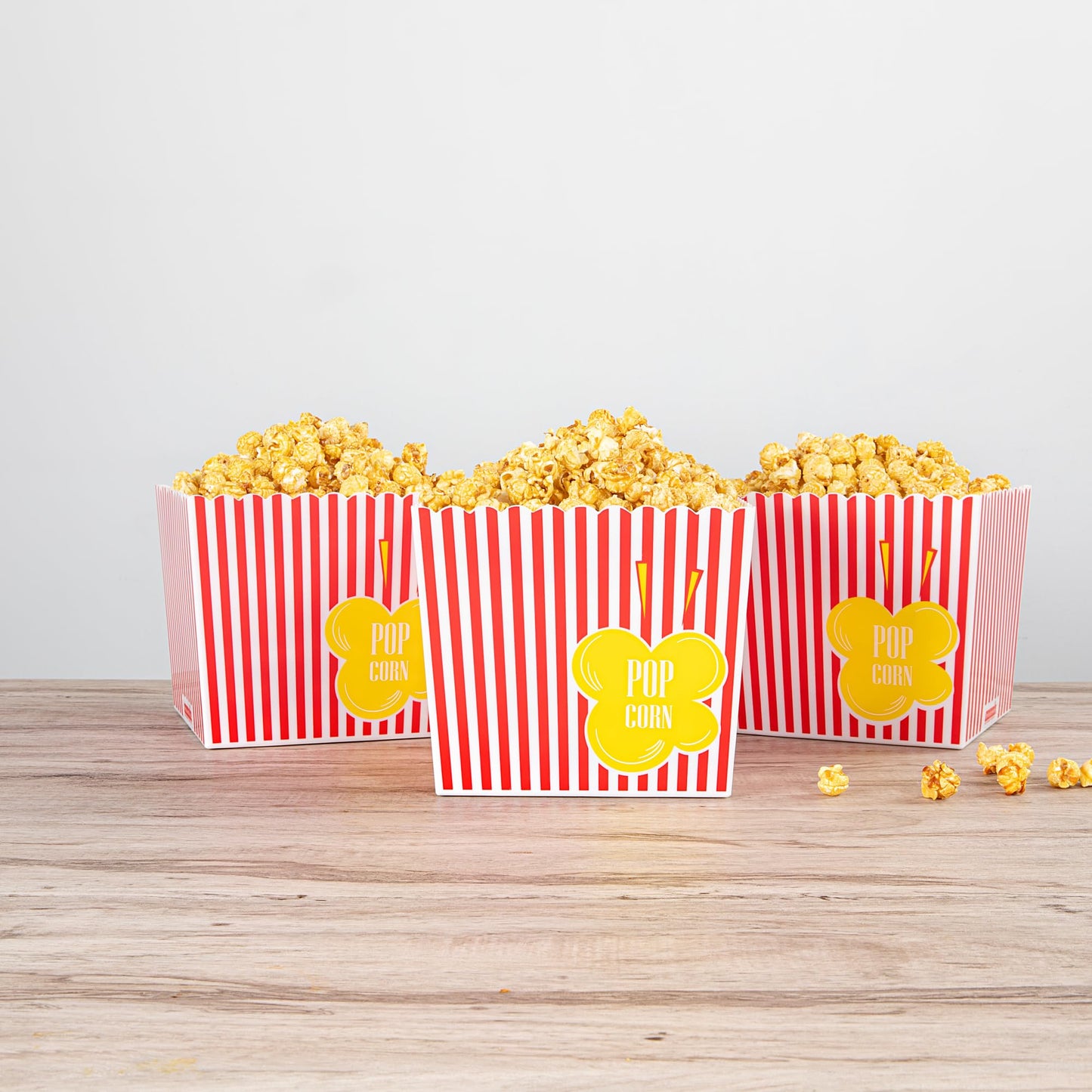 Restaurantware Popcorn Buckets 10 Count 165 Ounce Plastic Reusable Popcorn Containers Red And White Striped Snack Tubs Pink Durable Design For Movie Nights