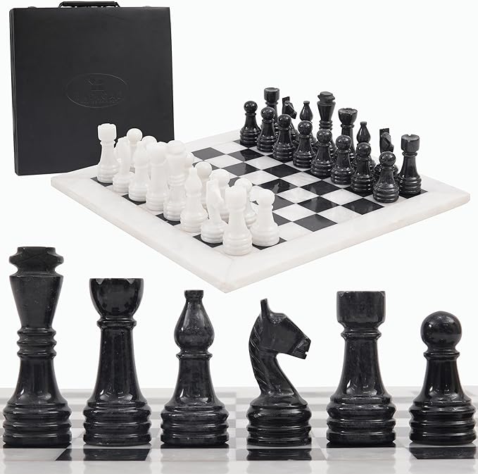 Radicaln Marble Chess Set 15 Inches White and Black with Storage Box Handmade Luxury Board Games for Adults Ideal Marble Chess Board Game Set &amp Chess Pieces