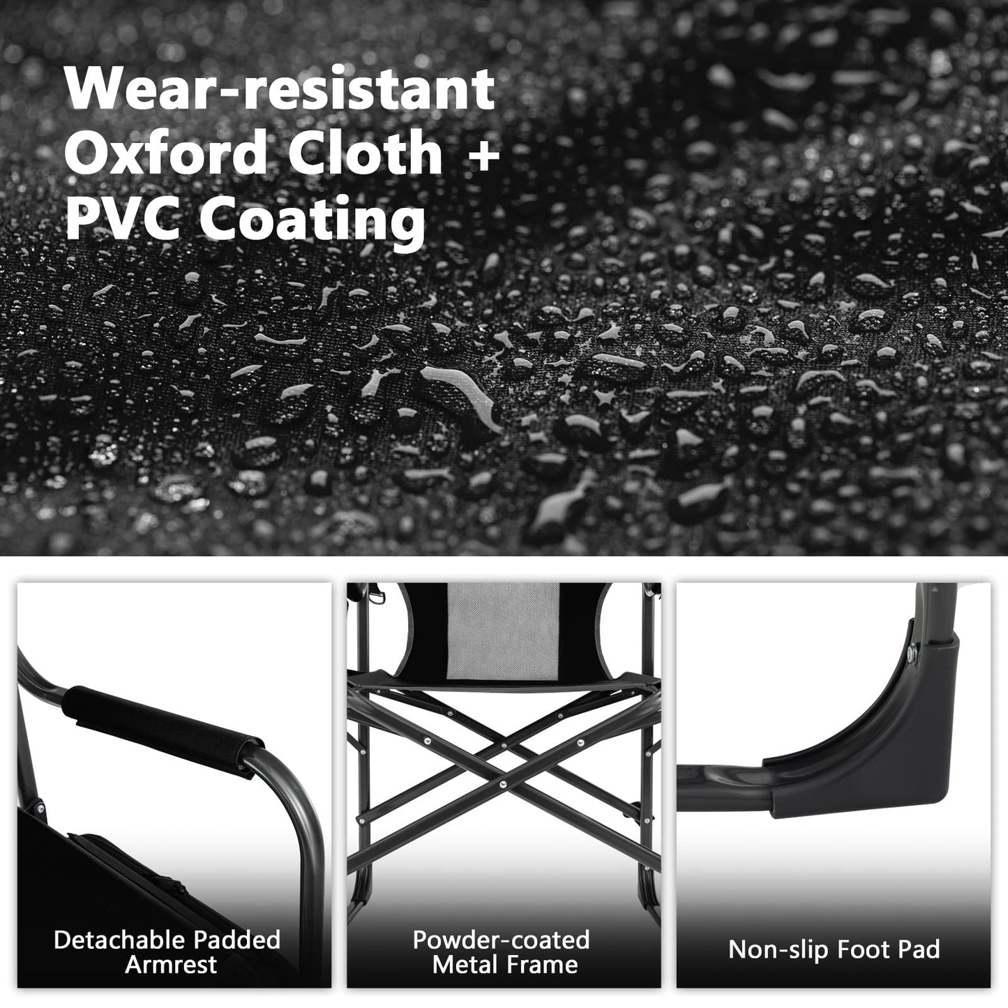 COSTWAY 2-Pack Folding Camping Chair, Heavy-Duty Director Chair Supports 400lbs for Adults with Side Table, Cooler Bag, Storage, Strap, Portable Makeup Chair Set of 2 for Fishing Picnic, Black