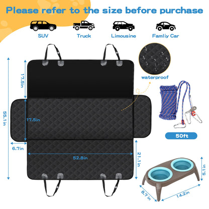 Velupet Zoom 4-in-1 Pet Travel & Outdoor Set, Include 48in Gray Elevated Dog Bed with Canopy, Dog Canopy Bed, Pet Back Seat Cover, 50ft Tie Out Cable, Collapsible Double Pet Bowls