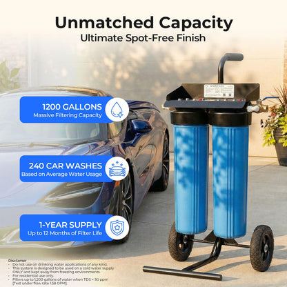 iSpring Spotless Water System for Car Wash, 1200 Gallons Deionized Water System with Bypass Valve & Rolling Cart, Spot Free Car Wash System for Vehicles, RV, Motorcycles & Windows, Model: WGB22BD-BP
