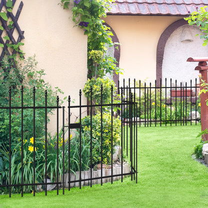FOREHOGAR Metal Garden Fence with Gate 32 in H x 12 ft L, 1 Gate + 5 Panels Border Dog Fence Panels Animal Barrier, No Dig Garden Fencing for Yard Patio Flower Bed Lawn Outdoor, Arch Black
