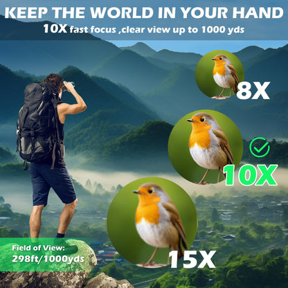 BFVV 10x42 Binoculars for Adults High Powered, IP67 Waterproof Fogproof Compact Binoculars with Low Light Vision for Bird Watching Hunting Hiking Travel Camping Cruise Sports Stargazing Gift for Men