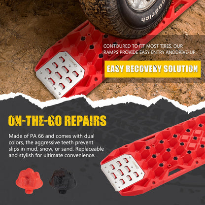 BUNKER INDUST Offroad Traction Board with Jack Base,Pair 47.24"L x 14"W Recovery Track Tire Traction Mat -Red Sand,Mud,Snow Ramps (Replaceable Dual Colors Teeth/Rugged Steel Plate) Gen 11th