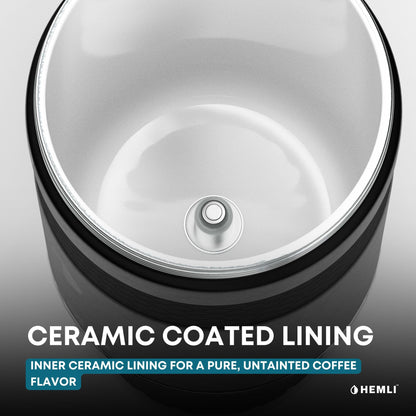 Hemli Nitro Cold Brew Coffee Maker 12 oz Ceramic-Lined, Tritan Cup, Pressure Gauge, Stores 3 Nitrogen Gas Bulbs Custom Designed for Cold Brew and Nitro Drinks