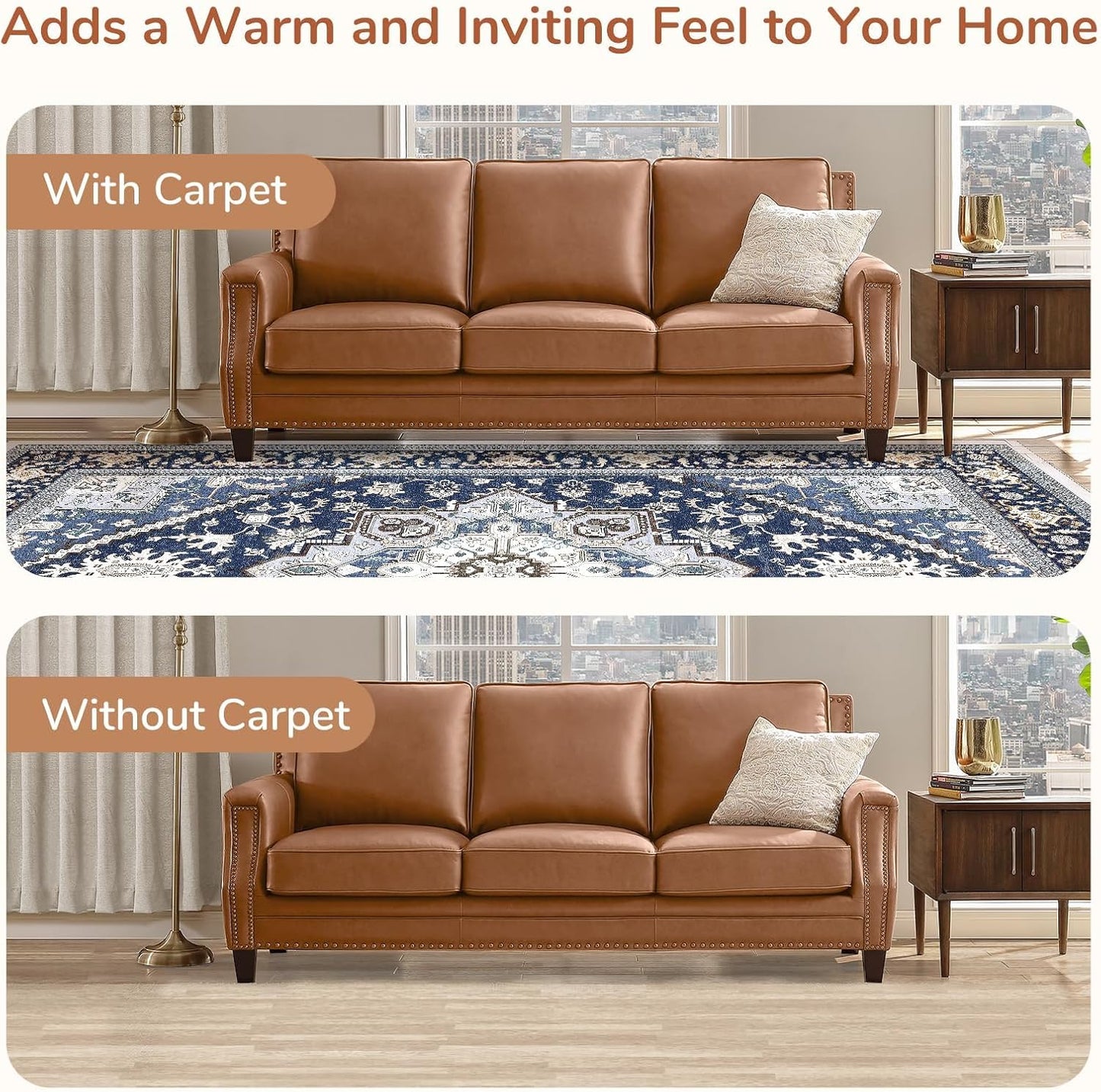 OPPODREAM Soft Area Rug - 5x7 Washable Faux Cashmere Carpet with Non-Slip Backing | Navy Blue & Gold