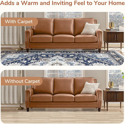 OPPODREAM Soft Area Rug - 5x7 Washable Faux Cashmere Carpet with Non-Slip Backing | Navy Blue & Gold